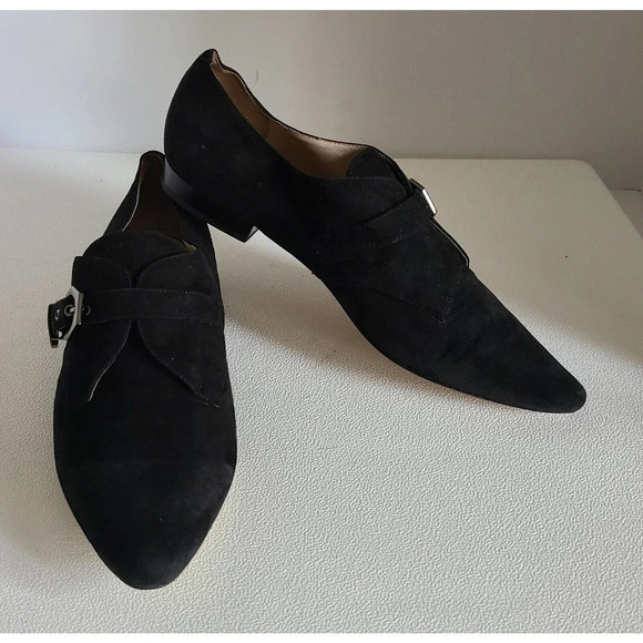 POUR LA VICTOIRE ZANDRA Woman's MONK STRAP Loafers FLATS Black Shoes Sz 8.5 - Picture 1 of 10